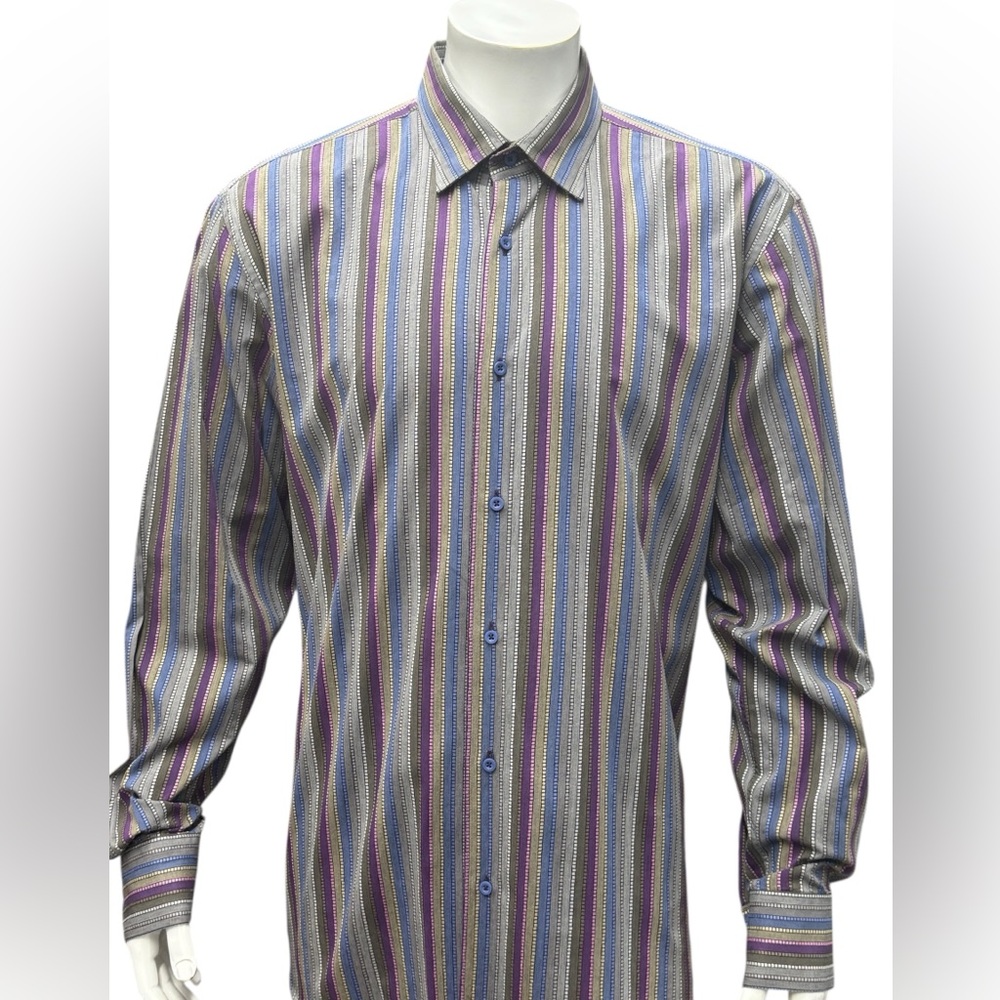 Luchiano Visconti Black Label Limited Striped Multi-Color Dress Shirt XL Turkey